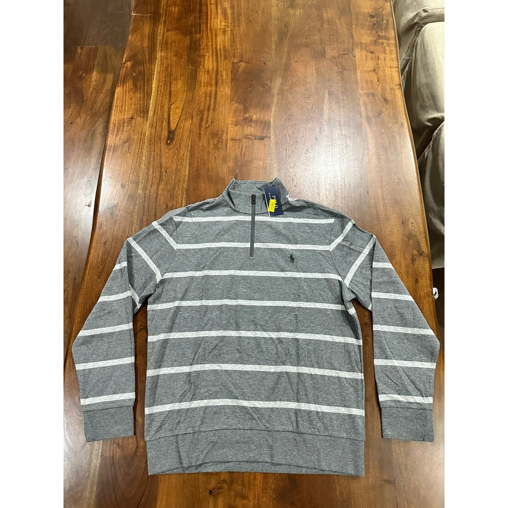 Polo Ralph Lauren Quarter Zip Pullover Grey Striped Cotton Modal Large NWT